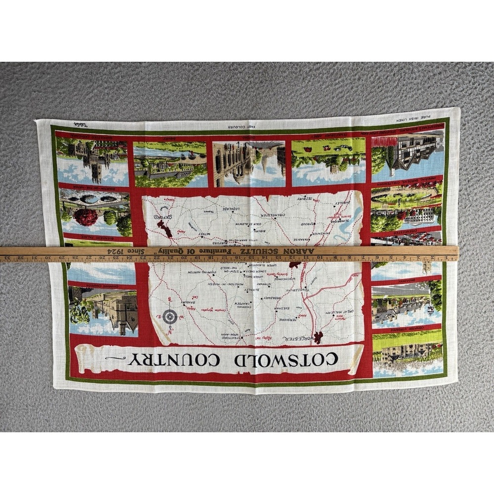 Vintage Ulster Cotswolds Country Kitchen Tea Towel Souvenir Map Crisp Linen MCM - Picture 4 of 6